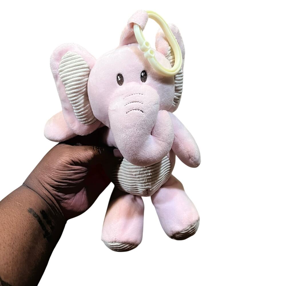 Kellytoy Pink Plush Elephant Rattle W/Hook Stuffed Animal 10" Baby Nursery